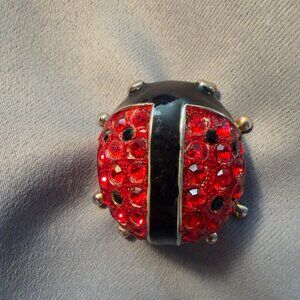 Ladybug Brooch Red Rhinestone Dome Vintage Style 1.5”